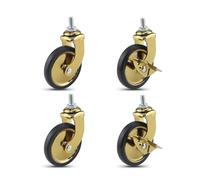 ZNJAMN roulettes Pivotantes roulettes à Tige pivotante de 3 Pouces avec Frein for roulettes de Chariot de Restaurant d'hôtel avec Filetage 8x15, capacité Totale légère 160 LB(Gold Type 3)
