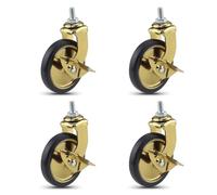 ZNJAMN roulettes Pivotantes roulettes à Tige pivotante de 3 Pouces avec Frein for roulettes de Chariot de Restaurant d'hôtel avec Filetage 8x15, capacité Totale légère 160 LB(Gold Type 2)
