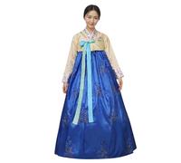 ZNLFS Robe Hanbok traditionnelle coréenne à manches longues pour femme - Costume de danse de palais avec détails floraux brodés (UK, Alpha, S, régulier, jaune avec bleu)