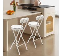 ZNLLQZN Lot de 2 tabourets de bar portables pliables avec dossier pour cuisine, bar et activités de plein air - Charge maximale : 125 kg - Hauteur : 88 cm - Blanc