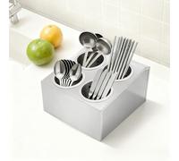 ZNLLQZN Porte-couverts à 4 compartiments en acier inoxydable - Avec trous d'aération - Pour baguettes, cuillères, couteaux et fourchettes - 26,7 x 31 x 19,5 cm