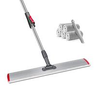 ZNM Balai Serpillère Professionnel, 60cm Grande Balai Serpillère en Microfibre avec 5 Tampons Lavables, Balais à Plat Aluminium avec Manche Télescopique en INOX, Balais pour Nettoyage de Sol (Rouge)
