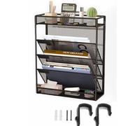 ZNMYDMT Organiseur mural en maille à 5 niveaux, 3 poches verticales à suspendre avec plateau supérieur/inférieur | 2 crochets | Support mural et suspension de porte pour bureau et maison