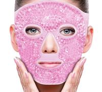 ZNÖCUETÖD Masque facial avec poche de glace pour réduire les gonflements, les poches sous les yeux, les cernes gonflés, la migraine, compresse chaude/froide avec envers en peluche douce (rose #19)