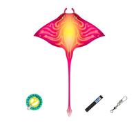 ZNQNDSR Cerf-Volant Manta Ray pour Adultes, cerf-Volant à Ligne Unique avec Moulinet, Facile à Assembler, Tige en Fibre de Verre en Tissu grillagé pour Parc de Plage en Plein air(Red,String 984ft)