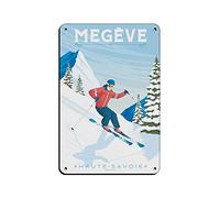 znwrr Megève France Ski Vintage Voyage Affiche Étain Signe Vintage Métal Pub Club Café Bar Maison Mur Art Décoration Affiche Rétro 30x40CM