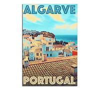 znwrr Plaque en métal Algarve Portugal Maison Côte Vintage Voyage Plaque en métal Vintage Décor rustique Cave Café Bar Chambre Maison Décoration murale 15x30cm