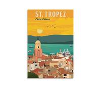 znwrr Plaque en métal Tour de l'horloge de Saint-Tropez Décoration rétro Art Signe Maison Cuisine Bar Café Club Cave Décoration murale Vintage Voyage Plaque en étain 30x30cm
