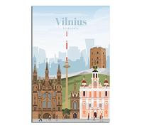 znwrr Plaque en métal Vilnius Lituanie Paysage urbain Vintage Voyage Plaque en métal Vintage Décor rustique Cave Café Bar Chambre Décoration murale de la maison Plaque en métal nostalgique 20x30cm