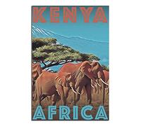 znwrr Plaque en métal vintage Kenya Afrique éléphants voyage plaque en métal vintage rustique décor grotte café bar chambre maison décoration murale 20x30cm