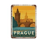 znwrr Plaques en métal amusantes Prague République tchèque Voyage Plaques en métal Maison Cuisine Rustique Art Mural Décor 20x30cm