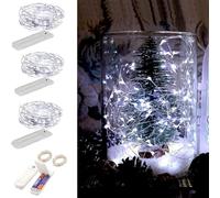 ZNYCYE Lot de 3 guirlandes lumineuses blanches de 2,5 m avec minuteur, 7 modes de fonctionnement à piles (incluses) pour bricolage, mariage, fête, bocaux Mason
