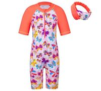 ZNYUNE Enfant Combinaison de Natation Manches Courtes/Manches Longues Rashguards de Wakeboard Fille Maillot de Bain 1 Pièce UPF50+ Anti-UV - Protection Solaire S428 OrangeButterfly 12A