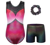 ZNYUNE Fille Justaucorps Gymnastique Couleur Dégradé avec Short et Bandeau pour Filles 3 à 16 Ans B383 DarkRedBlack 8A