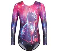 ZNYUNE Fille Justaucorps Gymnastique Danse Multicolor Classique Manches Longues/sans B429 GalaxyCat Manches Longues 5-6 Ans