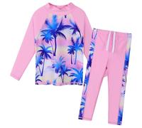 ZNYUNE Fille Maillot de Bain Anti-UV Imprimé 2 Pièces Haut Manches Longues + Pantalon Enfant Rash Guard UPF50+ Protection Solaire S473 PinkCocoTree 10A
