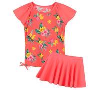 ZNYUNE Maillot de Bain Deux Pièces Imprimé Séchage Rapide pour Filles Maillots de Bain à Manches Courtes à Volants 2-14 Ans S502 OrangeFlower 6A