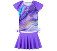 ZNYUNE Maillot de Bain Deux Pièces Imprimé Séchage Rapide pour Filles Maillots de Bain à Manches Courtes à Volants 2-14 Ans S502 PurpleMarble 10A