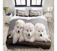 ZOANEN Literie - Ensemble de Housse de Couette Chiots drôles de Chien Samoyède Couleur taie d'oreiller Housse de Couette 140 * 200cm, taie d'oreiller 50 * 75CM * 2