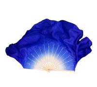 ZOAPDEBCE Belly Dance Long Fan, Voile de Danse du Ventre Demi-Cercle dégradé Bleu Royal Blanc, Paires de Fans de Danse en Soie véritable(36cm 50cm)
