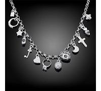 ZOAPDEBCE Colliers en Argent Sterling, Collier avec Pendentif carré en Argent Sterling 925, cœur, Lune, étoile, Croix, for Femmes, Bijoux de Charme à la Mode for Mariage et fiançailles