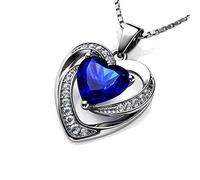 ZOAPDEBCE Colliers en argent sterling, Collier Coeur Bleu - Pendentif Coeur en Argent 925 avec CZ Blanc et Bleu for Femme