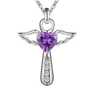ZOAPDEBCE Colliers en Argent Sterling, Collier Croix en Argent Sterling 925, Bijoux Fins, Double Ailes d'ange, cœur, Pendentif en zircone, breloque, Cadeau, Bijoux