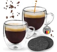 Zobel Lot de 2 tasses à expresso de 80 ml - Double paroi - Avec anse en verre borosilicate - Dessous de verre en feutre - Passe au lave-vaisselle et résistant à la chaleur - Effet flottant
