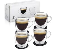 Zobel Lot de 4 tasses à café à double paroi en verre borosilicate avec dessous de verre en feutre - Passe au lave-vaisselle et résistant à la chaleur - Tasses à cappuccino - 200 ml