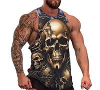 ZOCANIA Débardeurs graphiques pour hommes fantaisie crâne impression 3D muscle décontracté sans manches T-shirt d'été cool col rond T-shirts, Chaîne tête de mort, Taille L