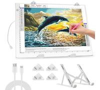 Zocelight Bloc lumineux A4 pour adultes, tableau lumineux ultra fin avec support et clip pour accessoires de peinture diamant, boîte lumineuse à 3 niveaux pour dessin, croquis, animation (blanc)