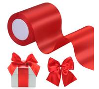 Zocipro 10cm x 22m Rouge Ruban de Satin, Large Solide Rouleau Ruban Tissu Décoration pour Mariage/Fete/Emballage Cadeau/Artisanat/Ouverture du ruban de cisaillement/Valentin/Gros Noeud Rouge Noel