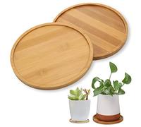 Zocipro 2 Pièces Plateau en Bambou Rond 15.5cm - Soucoupe pour Plante, Plateau de Service, Pot de Fleur en Bois pour Tasses, Services à Thé, Vase, Collations