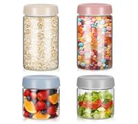 Zocipro Lot de 4 Overnight Oats Jar 600 ml et 350 ml,Bocaux en Verre Borosilicaté Pot Yaourt Avoine avec Couvercles à Vis Scellés,Bocal en Verre Hermétique pour la Préparation des Repas,Yaourt,Salades