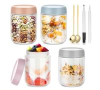 Zocipro Lot de 4 Pot Overnight Oat Verre, 500 ml Overnight Oats Jar, Pots en Verre avec Couvercle,Bocaux en Verre Hermétique pour la Préparation des Repas,Stockage,Marinage,Meal Prep,Salade,Yaourt
