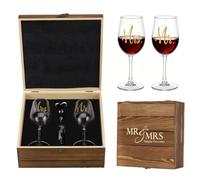 Zocipro Verres à Vin Gravés Mr & Mrs avec Tire-Bouchon et Coffret en Bois