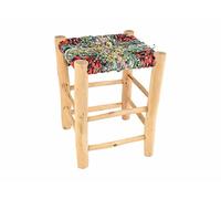 ZocoChic Tabouret marocain artisanal, assise multicolore, structure en bois, 40 x 30 x 30 cm