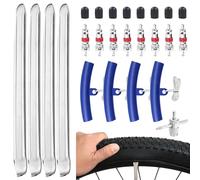 ZOCONE 25 Pièces Demonte Pneu 30cm Outil Levier de Pneu Demonte Valve Pneu Outil avec 4 Jantes Protecteurs, 1 Clé, 8 Bouchons, 8 Noyaux de Valve pour Moto Trottinette Vélo Outils de Réparation Pneus