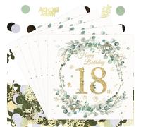 ZOCONE 50 PCS Serviette Papier Anniversaire avec 100 Confettis pour Fête D'anniversaire 18 Ans, Serviette de Table Papier avec Confettis Eucalyptus, Happy Birthday Décorées Femmes Hommes, 33 × 33cm