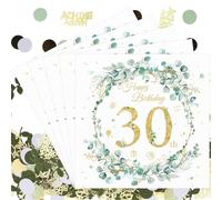 ZOCONE 50 PCS Serviette Papier Anniversaire avec 100 Confettis pour Fête D'anniversaire 30 Ans, Serviette de Table Papier avec Confettis Eucalyptus, Happy Birthday Décorées Femmes Hommes, 33 × 33cm