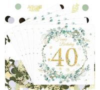ZOCONE 50 PCS Serviette Papier Anniversaire avec 100 Confettis pour Fête D'anniversaire 40 Ans, Serviette de Table Papier avec Confettis Eucalyptus, Happy Birthday Décorées Femmes Hommes, 33 × 33cm