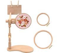 ZOCONE Support de cercle à broder rotatif réglable en bois de hêtre avec 2 cerceaux de 10,2 cm et 15,2 cm, support mains libres pour point de croix pour couture, projets de broderie (A)