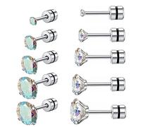 ZOCOYUU Lot de 5 paires de boucles d'oreilles à tige en acier inoxydable chirurgical pour homme et femme, arc-en-ciel 5A oxyde de zirconium 20 g, Acier inoxydable