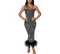 Zoctuo Robe longue sexy élégante avec strass pour fête d'anniversaire ou de soirée, 16 Noir, Taille L