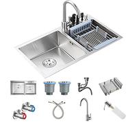 ZOCWJK Évier de cuisine en acier inoxydable, fait à la main, Nano double cuve, encastrable et sur le dessus, avec ensemble de vidange, panier de vidange, nettoyage facile, durable (E-71,9 x 40,9 cm)