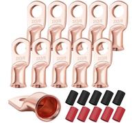 Zodazoqa Lot de 10 cosses de batterie robustes 2 AWG-3/8 avec gaine thermorétractable 3:1, cosses à anneau, embouts de câble de batterie, œillets en cuivre, connecteurs de batterie électriques