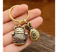 Zodiac cheval cinq empereurs argent pendentif, porte-clé de chat chanceux avec chinois Feng Shui pièces de monnaie, richesse Fortune porte-clés, accessoire de charme propice
