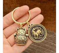 Zodiac cheval cinq empereurs argent pendentif, porte-clé de chat chanceux avec chinois Feng Shui pièces de monnaie, richesse Fortune porte-clés, accessoire de charme propice