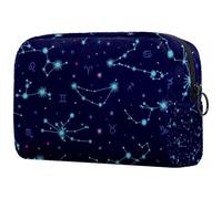 Zodiac Constellations Trousse à cosmétiques pour femme, trousse de toilette de voyage, grande pochette de maquillage pratique avec fermeture éclair, multicolore, 18.5x7.5x13cm/7.3x3x5.1in, Trousse de