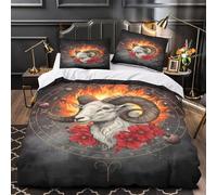 Zodiac Ram Housse de Couette 3D Imprimée Microfibre Résistante 3 Pièces 2 Taies Super Douce Mythical Fantasy Linge de Lit Confortable Entretien Facile for Adultes Enfants Super king（260x220cm）